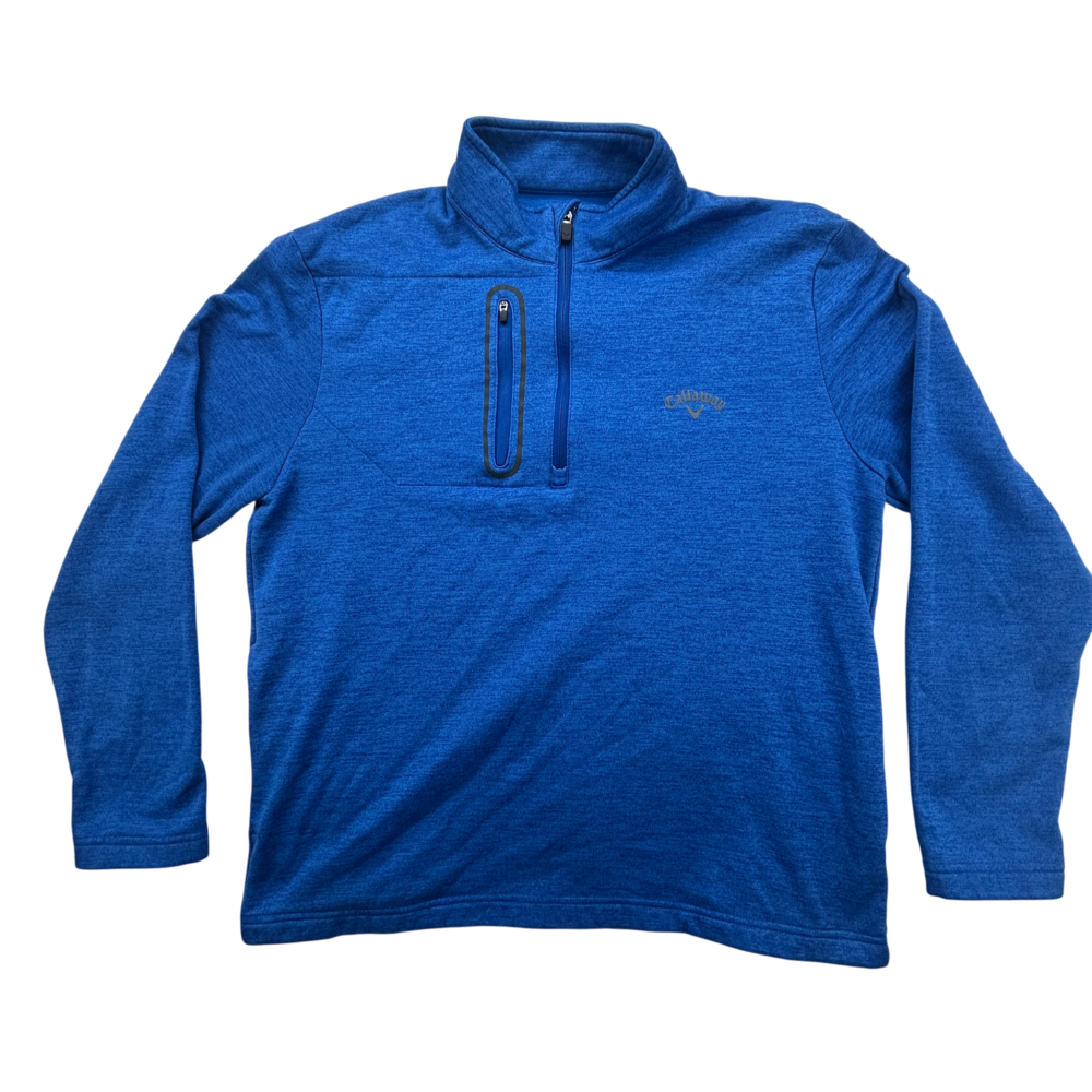 Callaway Pullover Mens Medium 1/4 Zip Mock Neck Blue Golf Logo Lightweight